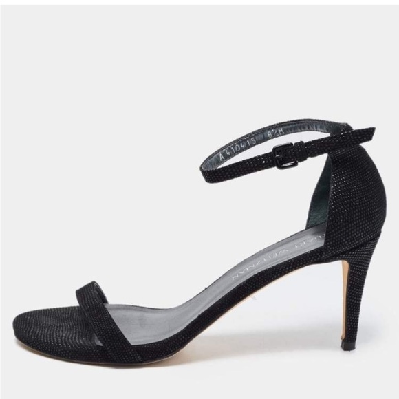 Stuart Weitzman Nun Naked Black Heels Sparkle Ankle Strap Open Toe Sandals 10.5 - Picture 1 of 14